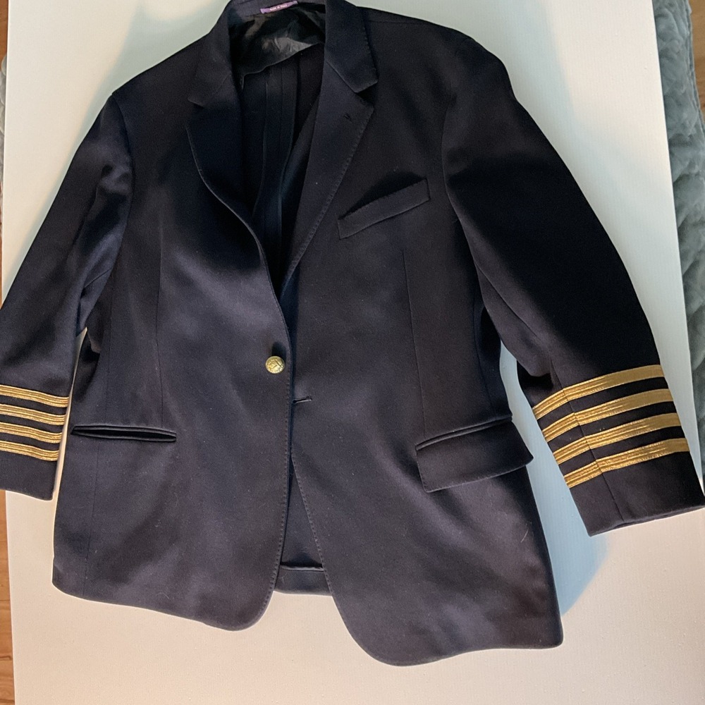 Ralph Lauren Purple Label 56R Navy Wool Captain Military Blazer Jacket Italy